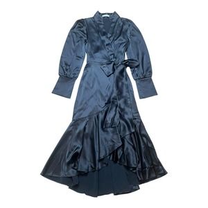 NONchalant Label Black Satin Wrap Dress S